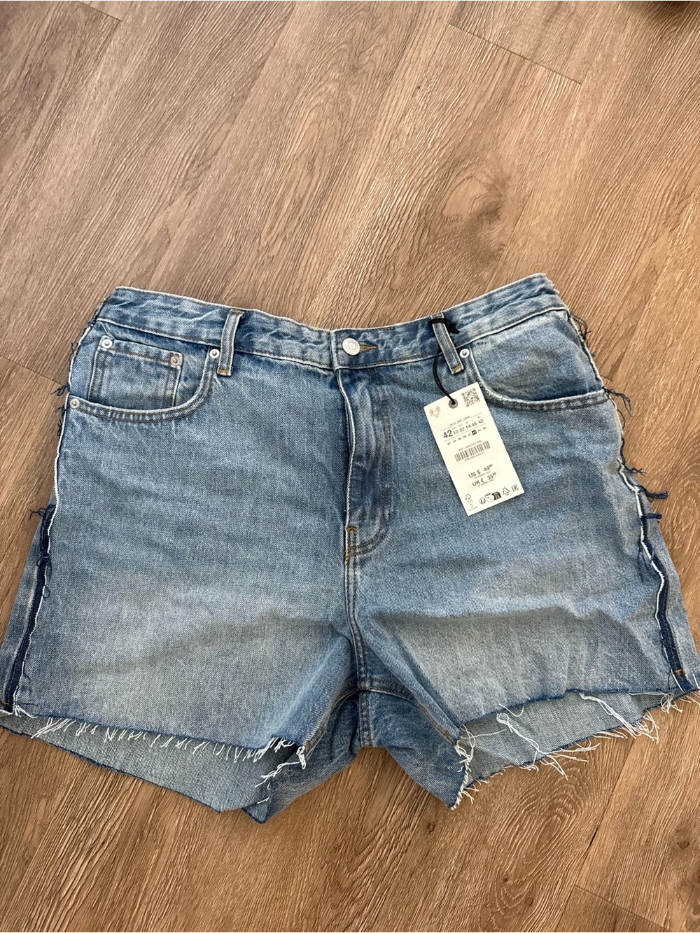 Zara Light Blue Distressed Denim Shorts